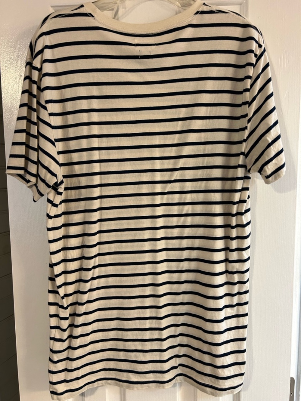 J. Crew Men’s Cream Crewneck T-Shirt with Navy Stripes - Picture 5 of 6